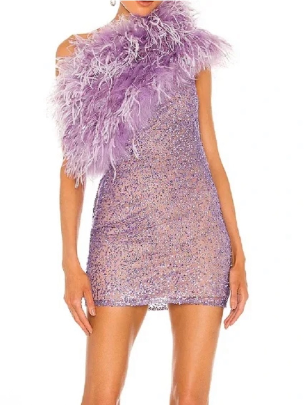 Bronx & Banco Lulu Mini Dress Sequin Feather One Shoulder NEW Revolve XL